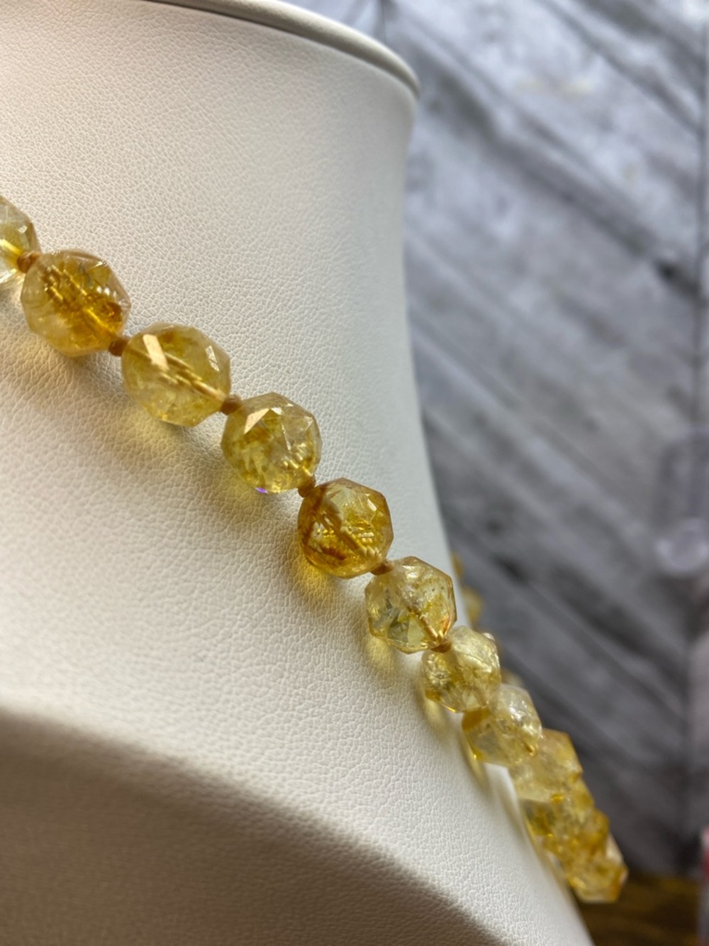 Natural Citrine faceted 10mm hand knotted 20 inch Aprilsplace necklace - Picture 3 of 8